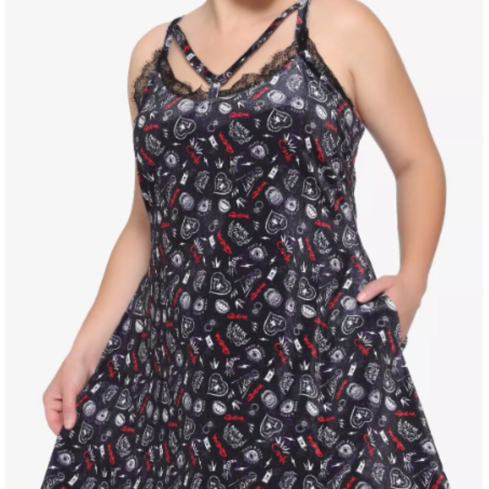 Her Universe Disney Cruella Icon Toss Velvet Strappy Dress - Plus Size